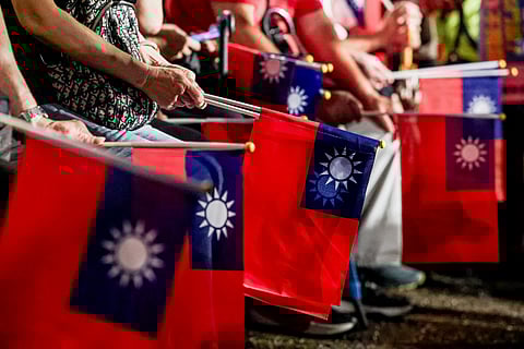 Supporters of Taiwan's main opposition party, Kuomintang (KMT), participate in a rally against the recall election in front of the Presidential Office in Taipei on July 25, 2025.