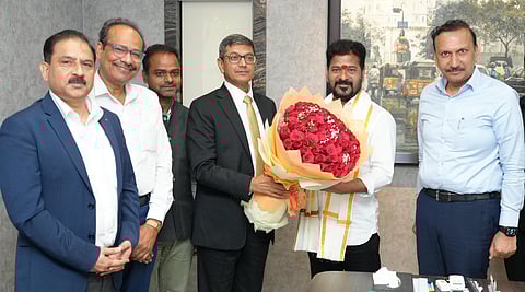 Chief Minister A Revanth Reddy holds a meeting with NTPC CMD Gurdeep Singh and his team at his residence in Hyderabad on Saturday