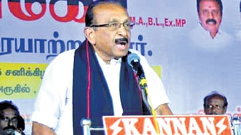 MDMK founder Vaiko speaks at a public meeting held in Thoothukudi.