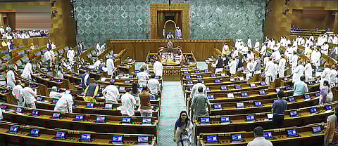 Members in the Lok Sabha during the Monsoon session of Parliament, in New Delhi, Monday.