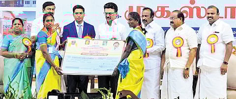 Chief Minister MK Stalin distributing welfare assistance at Udumalaipet in Tiruppur | Express