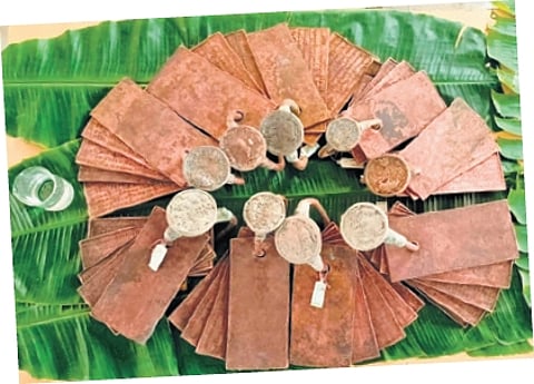 Two rare sets of 10th-century copper plate inscriptions linked to the Eastern Chalukya dynasty, which were discovered in Kodad village in Suryapet district.