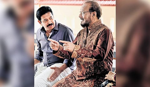 Illusionist P C Sorcar Jr with Gopinath Muthukad at Magic Planet in Thiruvananthapuram on Tuesday.