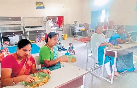 Families at the rehabilitation centre at Beerannakunta Government High School on Aug 13, 2025.