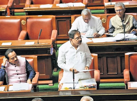 Home Minister Dr G Parameshwara counters the Opposition BJP’s allegations on the Dharmasthala mass burial case, in the Legislative Assembly on Thursday.