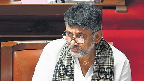 Deputy Chief Minister DK Shivakumar attends the Council session at Vidhana Soudha on Thursday.