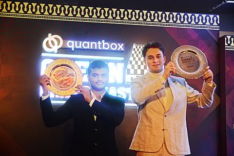 M Pranesh and Vincent Keymer with their trophies