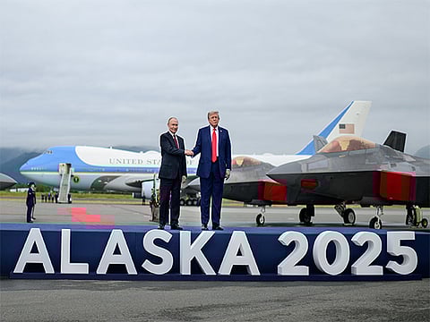 Russian President Vladimir Putin with US President Donald J Trump at the Alaska summit.