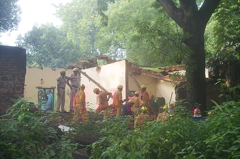 NDRF personnel conduct a search operation at Dargah Sharif Patte Shah, located near Humayun's Tomb.