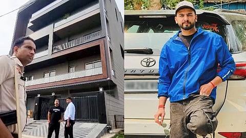 Security personnel after gunfire reported at YouTuber Elvish Yadav's residence, in Gurugram, Sunday, Aug. 17, 2025.