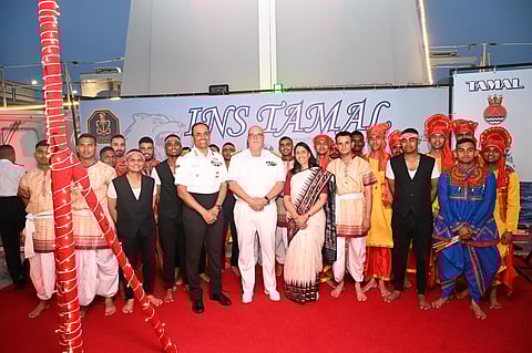 The Ambassador of India to the Republic of Italy, HE Vani Rao, also interacted with the ship's crew and senior officers from the Italian Navy onboard INS Tamal.