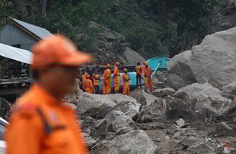 Search and rescue operation underway at the Takoli area over Shalanal Nala in Mandi district on August 17,2025.