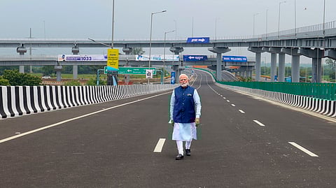Prime Minister Narendra Modi during the inauguration of the Delhi section of the Dwarka Expressway and the Urban Extension Road-II (UER-II).