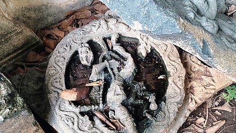 Priceless stone sculptures dumped carelessly