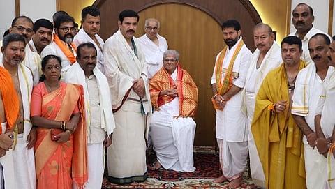 Delegation led by BJP State President BY Vijendra and other leaders visits Dharmasthala in show of support with pilgrim on Sunday.