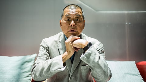 In this picture taken on June 16, 2020, millionaire media tycoon Jimmy Lai, 72, poses during an interview with AFP at the Next Digital offices in Hong Kong.