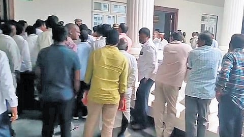 Contractors stage flash protest at Telangana Secretariat over pending bills