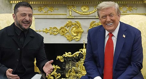 President Donald Trump meets with Ukraine's President Volodymyr Zelenskyy in the Oval Office at the White House, Monday, Aug. 18, 2025, in Washington.