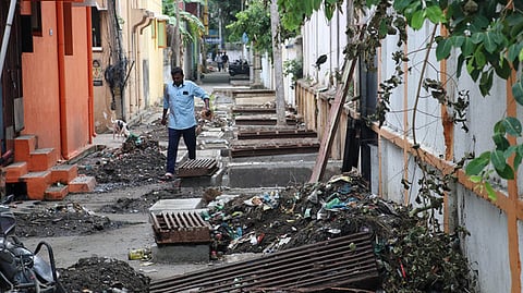 Residents struggle to navigate through an unsafe stretch at Gandhi Nagar in Indira Nagar Constituency.