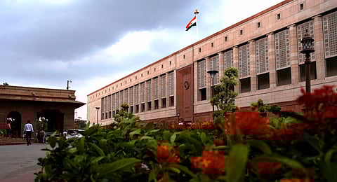 A view of the parliament building in New Delhi.