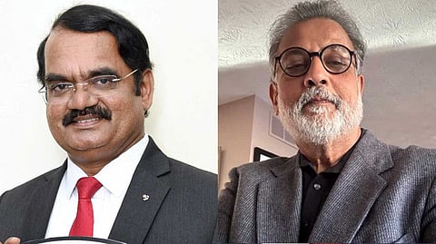 Former ISRO scientist M Annadurai and Tushar Gandhi.