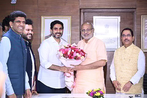 Minister for IT Nara Lokesh met Vice President contestant Radhakrishnan on Monday.