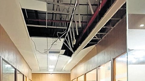 The collapsed structure of the ceiling