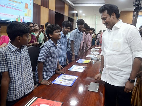 Anbil Mahesh Poyyamozhi, Minister of School Education Department. inaugurates Kalai Pattarai 2025 programme for the students in classes 9th to 12th at Anna Centenary library.
