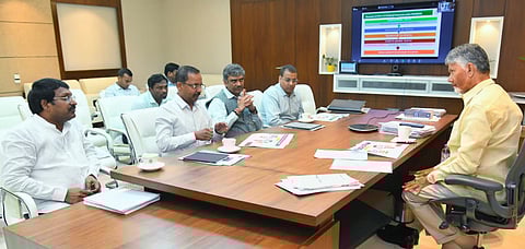 CM Nara Chandrababu Naidu during review meeting on NREGA on Wednesday.