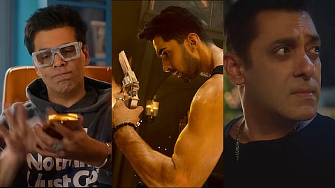 From L to R: Karan Johar, Lakshya, and Salman Khan in Aryan Khan's The Ba***ds of Bollywood preview