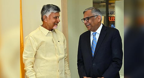 CM Nara Chandrababu Naidu during inauguration of Ratan Tata Innovation Hub at Mangalagiri on Wednesday.