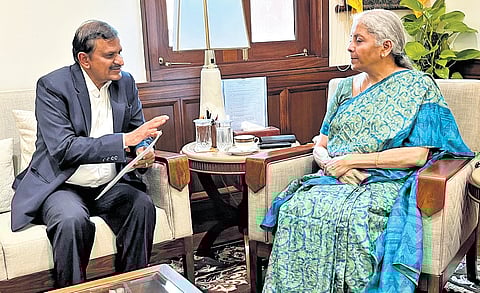 Bengaluru Rural MP Dr CN Manjunath with Union Minister Nirmala Sitharaman