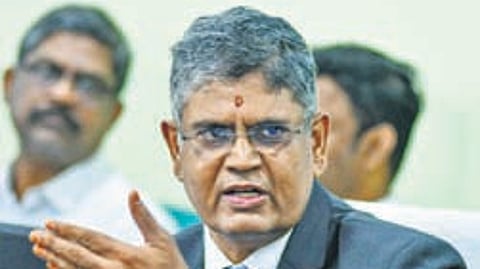 BSNL Chief General Manager Seshachalam addressing a press meet in Vijayawada.