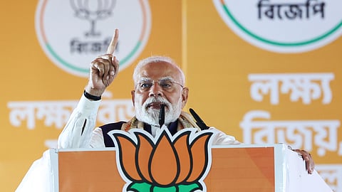 Prime Minister Narendra Modi addresses a public meeting in Kolkata on Friday, August 22, 2025.