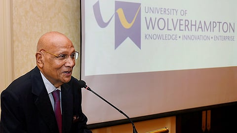 NRI Industrialist Lord Swraj Paul addresses an event in New Delhi.