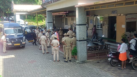 Activist Mahesh Shetty Timarodi being taken to community health centre, Brahmavara for medical check-up by the police.