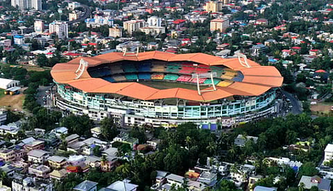 An aerial view of the Kaloor JLN stadium in Kochi.