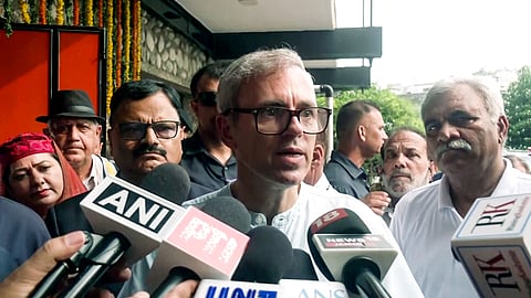 JKNC leader and Jammu and Kashmir Chief Minister Omar Abdullah speaks to the media.