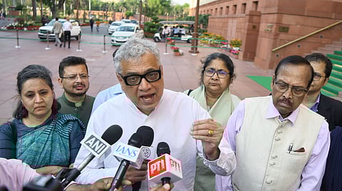 Trinamool Congress (TMC) MP Derek O'Brien speaks to the media at Parliament House in New Delhi.