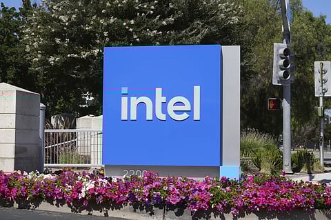 An Intel sign is shown at the chipmaker’s global headquarters in Santa Clara, Calif. on Friday, Aug. 8, 2025.