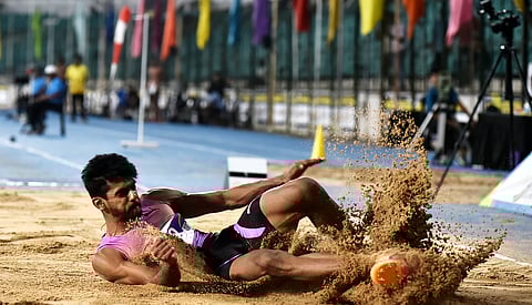 M Sreeshankar in action during the National Inter-state Senior Athletics Championships in Chennai on Sunday