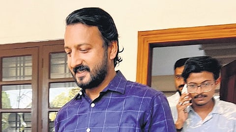 Congress leader and MLA Rahul Mamkootathil steps out of his
house at Adoor in Pathanamthitta