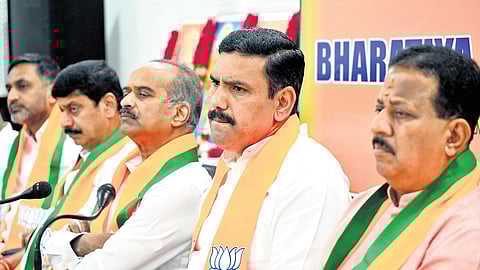 Karnataka BJP president BY Vijayendra addresses the media in Bengaluru on Monday