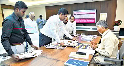 Chief Minister Chandrababu Naidu addressing a review meeting on health sector on Monday