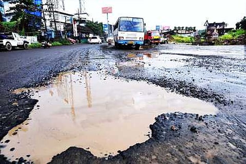 Potholes on the road in Vadakara