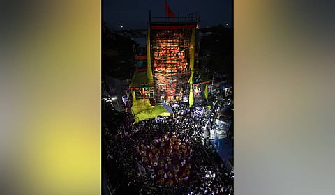 Devotees gather near Khairatabad Ganesh pandal on Monday