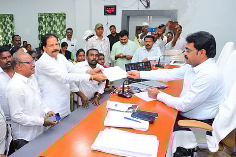 Bapatla district collector J Venkata Murali received petitions from public during PGRS program on Monday.