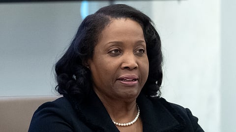Federal Reserve Board of Governors member Lisa Cook listens during an open meeting of the Board of Governors at the Federal Reserve, June 25, 2025, in Washington.