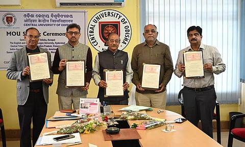 Vice Chancellors Prof N. Nagaraju of Eflu; Prof. Y.L. Srinivas of Sammakka Sarakka Central Tribal University; Prof. T. Srinivasan (in-charge) of CTUAP, Prof. Narsingha Charan Panda (in-charge) of the Central University of Odisha; and Prof. Soubhagya Ranjan Padhi of IGNTU signed the agreement.
