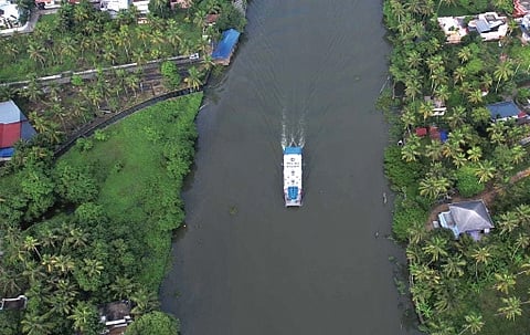 An aerial view of the water metro service in the Vyttila-Kakkanad section.
